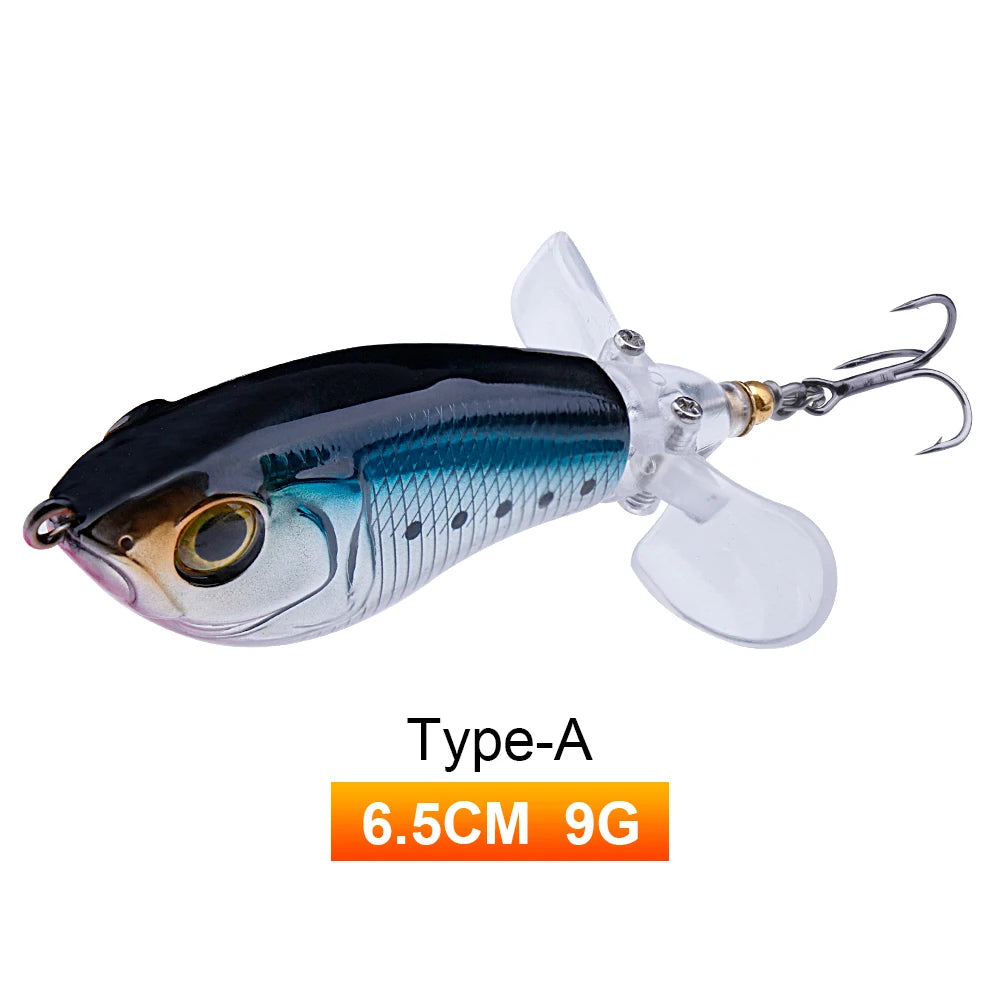 TREHOOK 9g/16g Topwater Whopper Popper Fishing Lures Rotating Double Propeller Tail Artificial Bait Floating Wobblers