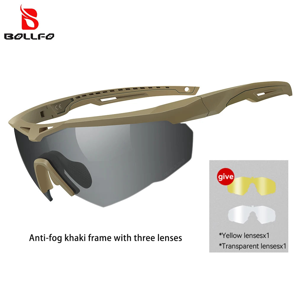 3 Lens Impact-Resistant Safety Glasses Interchangeable 2.5mm Tactical Glasses Anti-Fog Windproof Road Cycling Goggles Antiparras