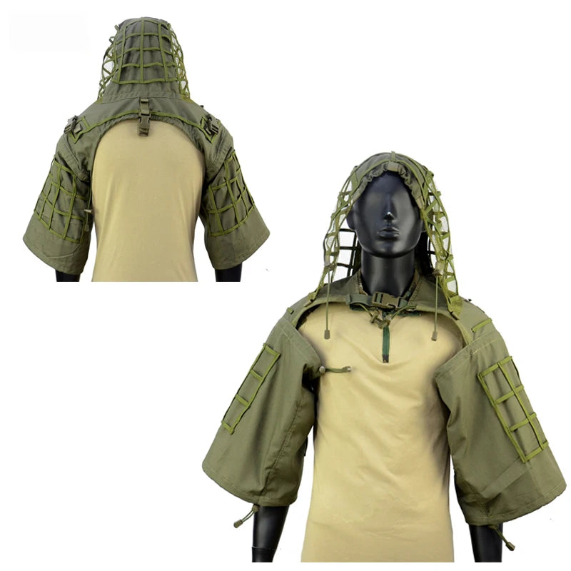 Tactical Ghillie Suit Breathable Ghillie Viper Hood with 3D Leafy Stripes Sniper Coat for Wargame, Hunting, CS