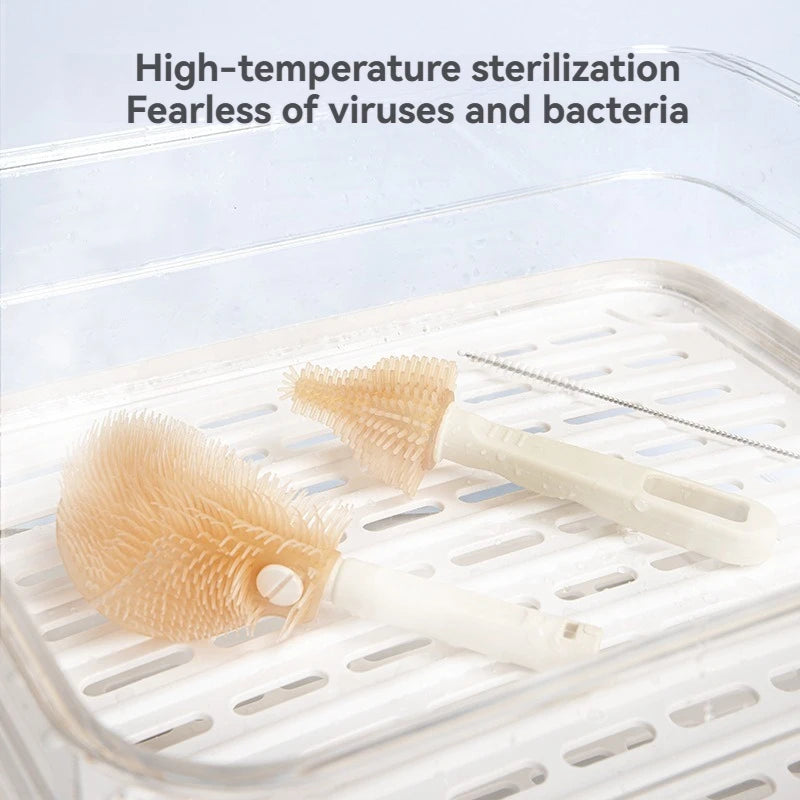 Travel Portable Bottle Brush Set, Foldable Bottle Brush, Sponge Baby Bottle and Nipple Brush, Rotating Nylon Brush