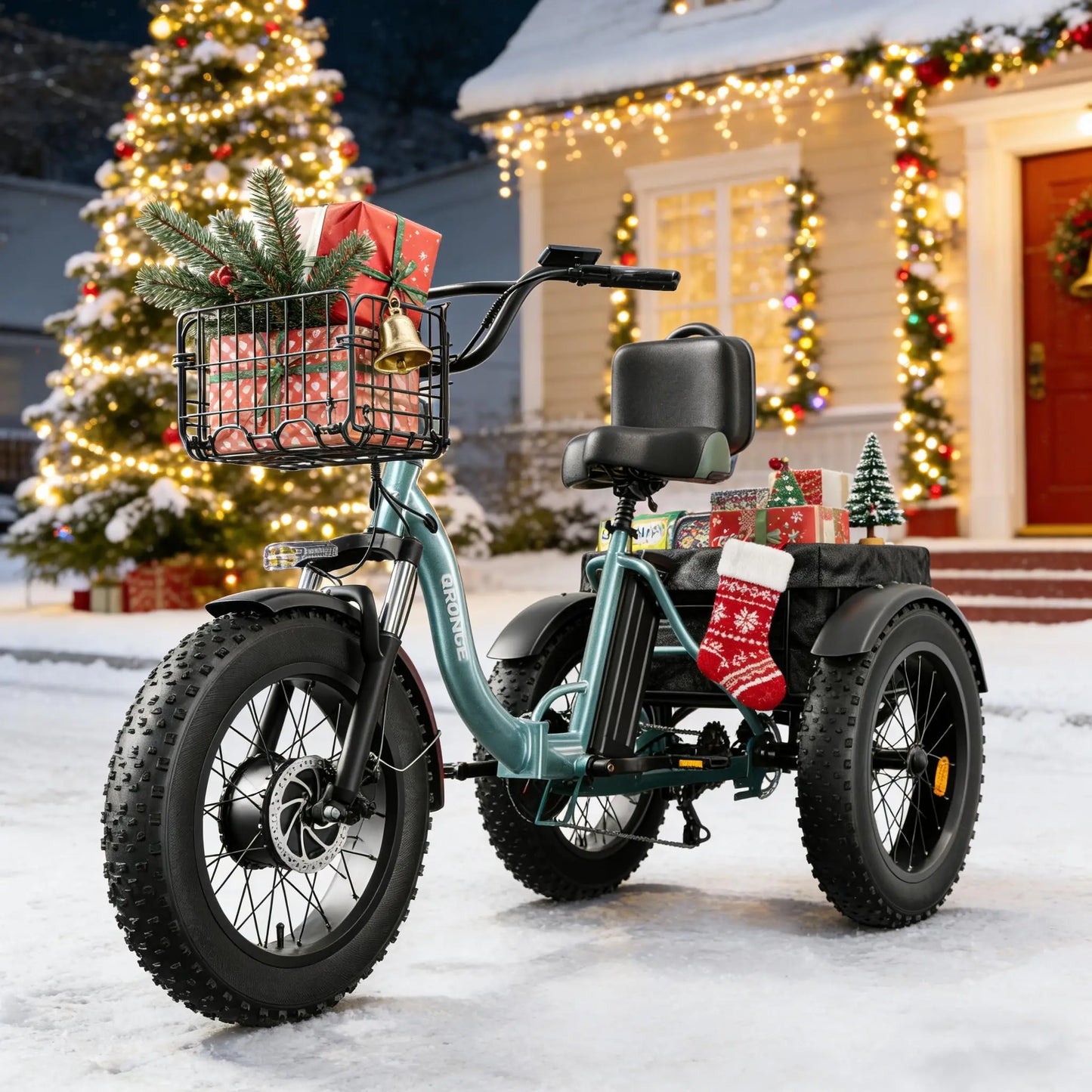 QRONGE Lava Electric Tricycle For Adults 960W Peak 36V 15AH Battery E-bike 50 Miles Range With Large Rear Basket Electric Trike