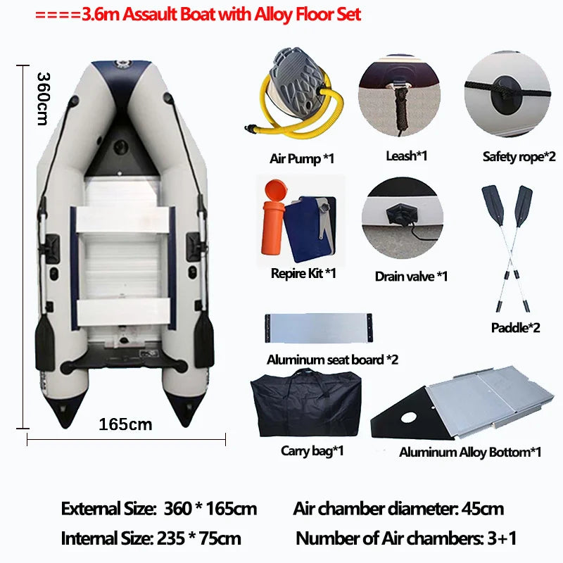 2.3~4.0m Inflatable Assault Boat 0.9mm Thickness PVC Speed Kayak Raft Thickened Wear-resistant Fishing Canoe Aluminum Floor Set