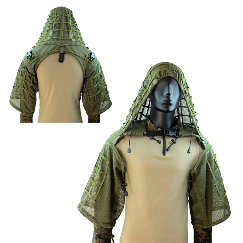 Tactical Ghillie Suit Breathable Ghillie Viper Hood with 3D Leafy Stripes Sniper Coat for Wargame, Hunting, CS