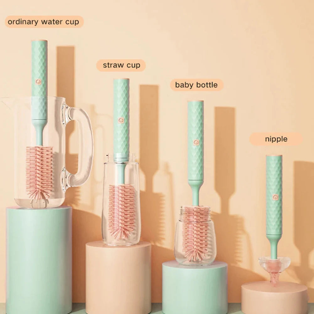 3/4pcs/Set Electric Silicone Bottle Brush 360° Rotating Baby Pacifier Cup Cleaning Brush Long Handle Kitchen Cleaning Brushes