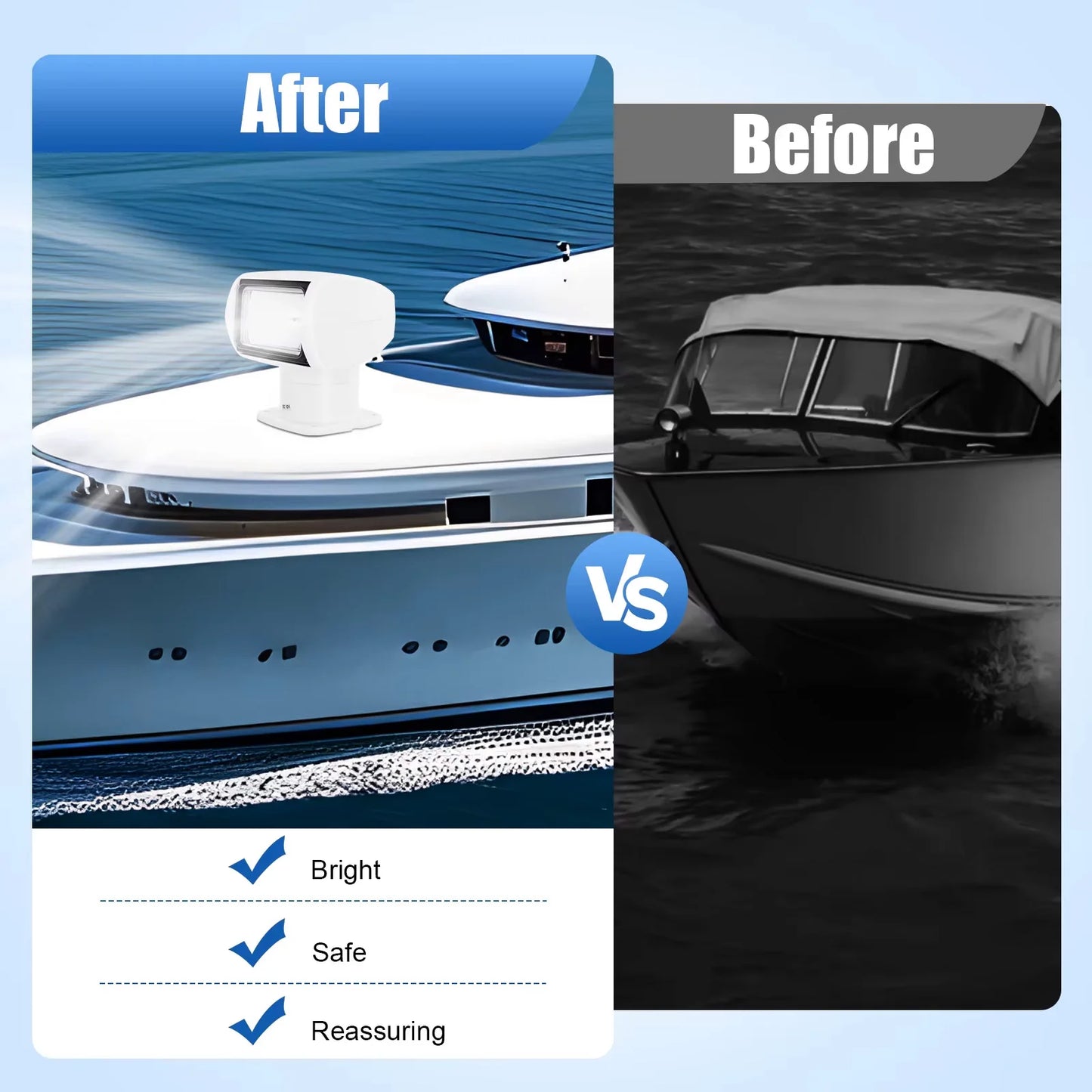 12V 100W Marine Remote Control Spotlight Searchlight for Boat, Truck, Car 2500LM White