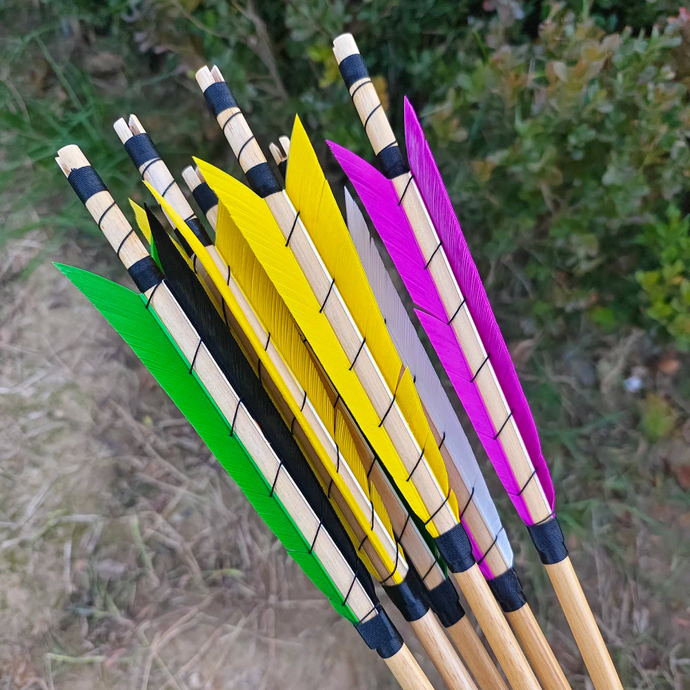 Wood Arrows 6/12pcs Turkey Feather OD8mm Fixed Stainless Steel Arrowhead 32.3Inch for Bow Shooting Hunting Practice