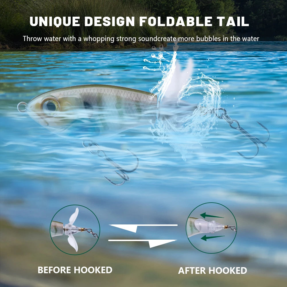 TREHOOK 9g/16g Topwater Whopper Popper Fishing Lures Rotating Double Propeller Tail Artificial Bait Floating Wobblers