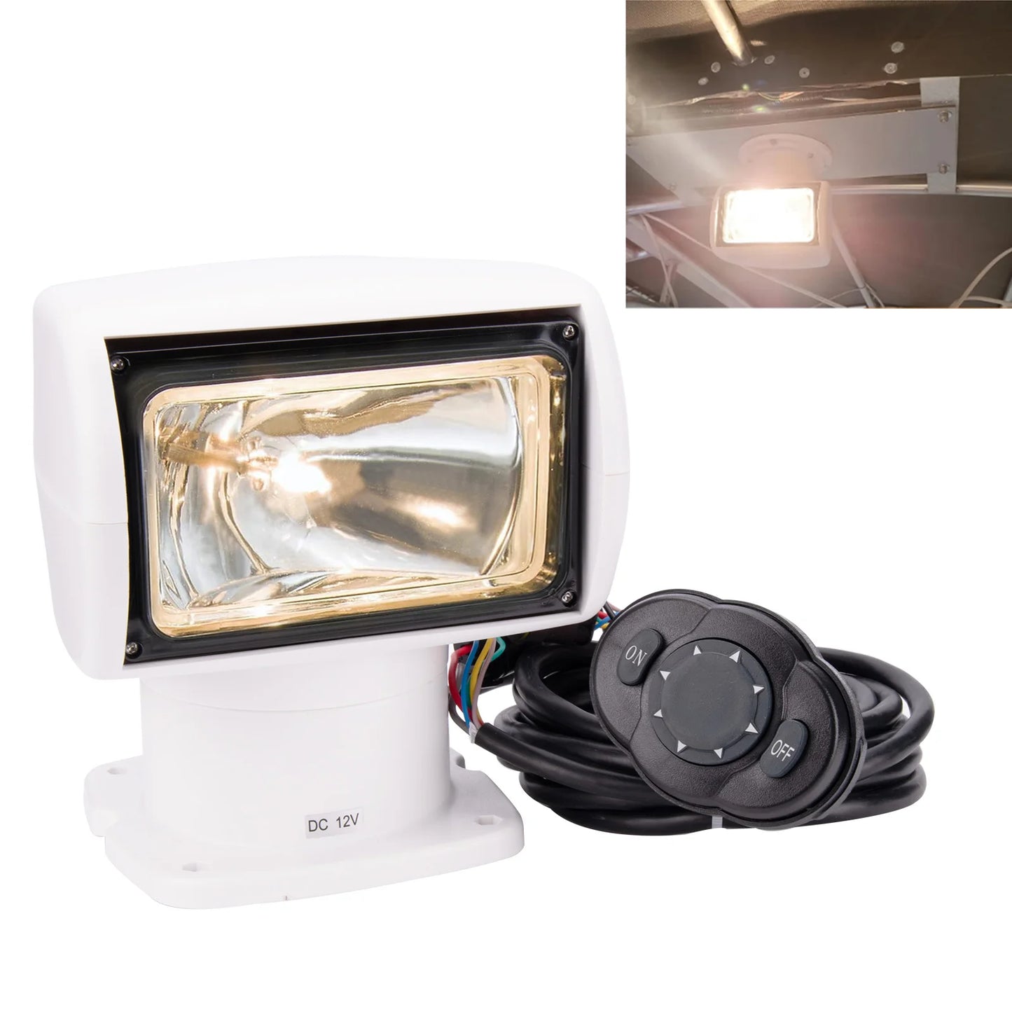 12V 100W Marine Remote Control Spotlight Searchlight for Boat, Truck, Car 2500LM White