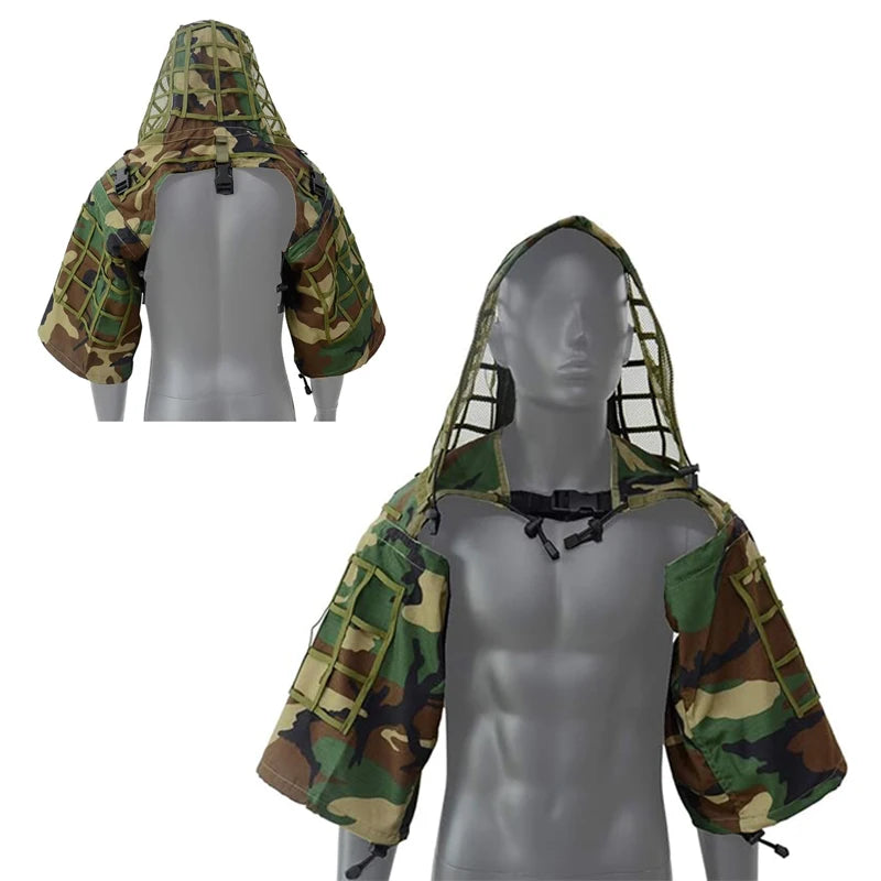 Tactical Ghillie Suit Breathable Ghillie Viper Hood with 3D Leafy Stripes Sniper Coat for Wargame, Hunting, CS