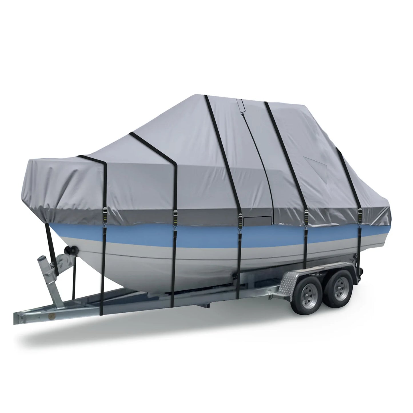 1200D Hard Top Yacht Boats Storage Covers with Motor Covering & Adjustable Buckle with 18 Tie Down Strap For Protecting Roof