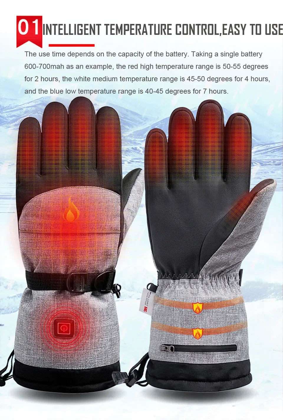 1Pair Heated Gloves Electric Thermal Warmer Gloves Cycling Motorcycle Bicycle Ski Outdoor Activities Equipment Cotton Waterproof