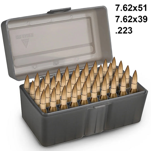 .308Win/7.62x51 7.62x39 .223 Ammo Box Plastic Flip-Top Ammunition Storage Box 50 Rounds Hunting Cartridges Case Bullet Holder
