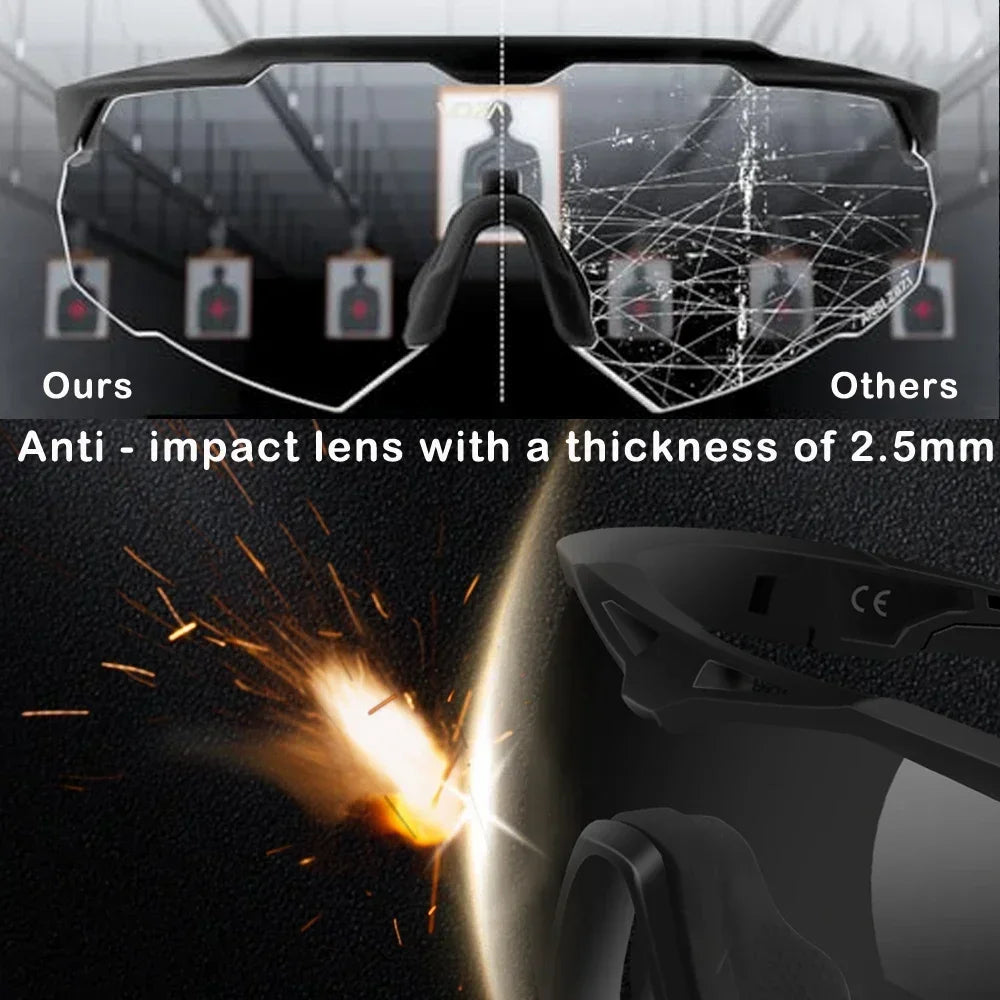 3 Lens Impact-Resistant Safety Glasses Interchangeable 2.5mm Tactical Glasses Anti-Fog Windproof Road Cycling Goggles Antiparras