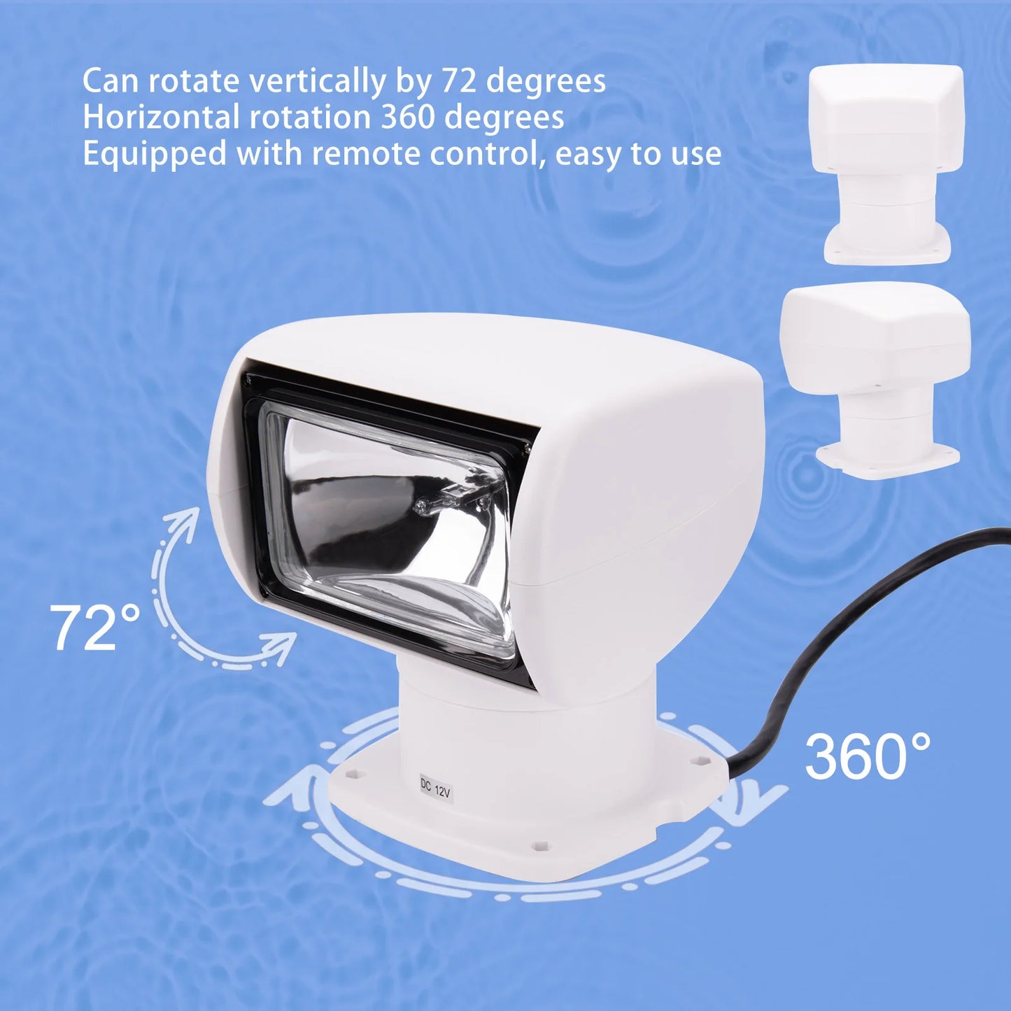 12V 100W Marine Remote Control Spotlight Searchlight for Boat, Truck, Car 2500LM White
