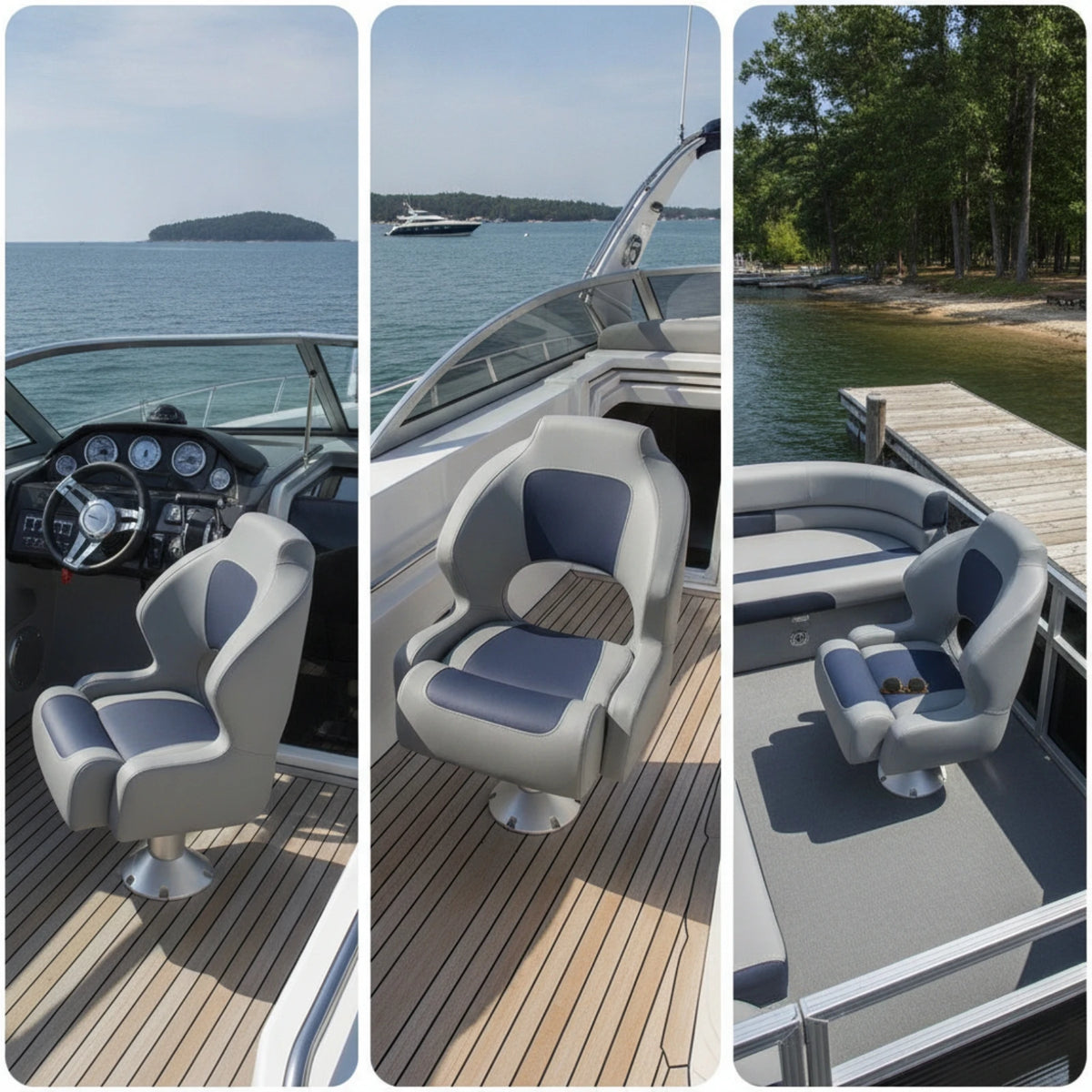 Boat Captain Chair Impermeable Two-tone High-back Seat with Cushion Marine-grade Seating for Boat Owners and Speedboats