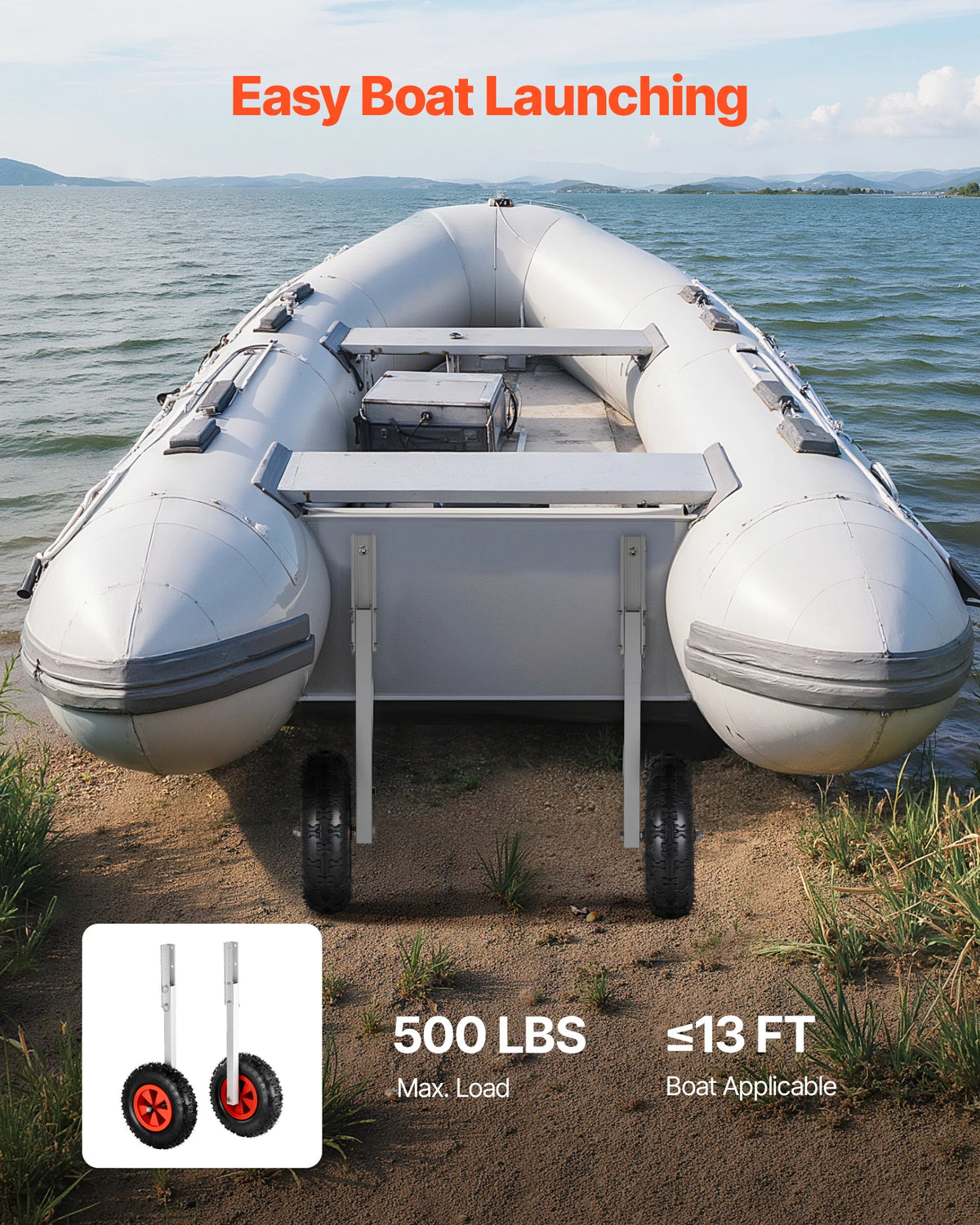 SucceBuy 300/500/600 lbs Boat Launching Wheels Aluminium Alloy Transom Wheel with Inflatable Rubber Tires, Folding Launch Wheels