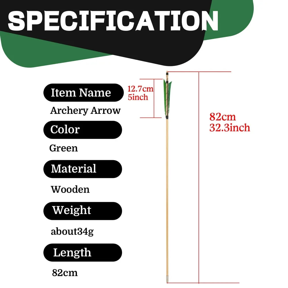 Wood Arrows 6/12pcs Turkey Feather OD8mm Fixed Stainless Steel Arrowhead 32.3Inch for Bow Shooting Hunting Practice