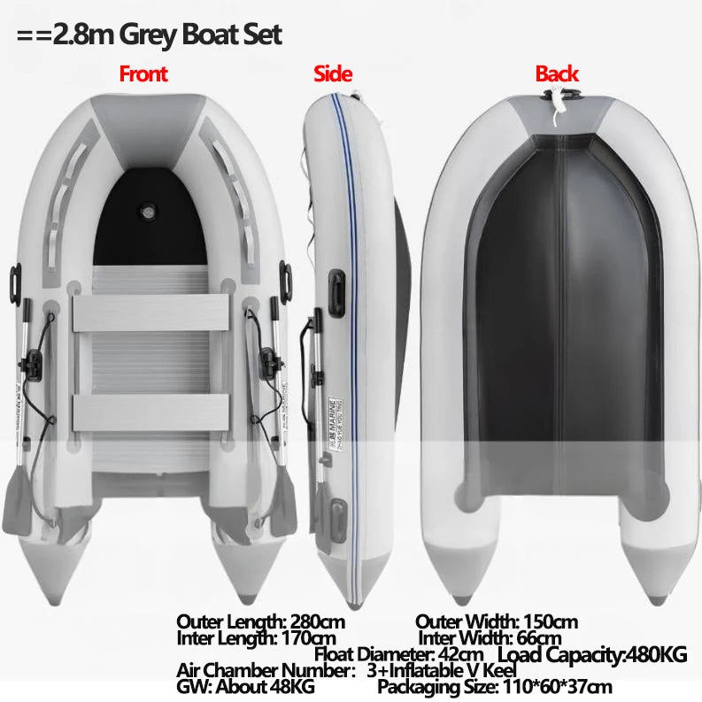 1.2mm Thickened PVC Assault Boat with V Keels Set for Water Sports Fishing Durable Wear-resistant Inflatable Boat Alloy Bottoms