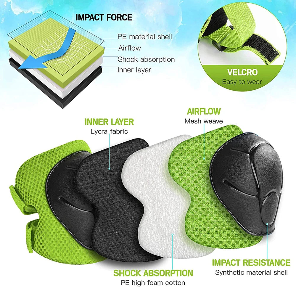 Knee and Elbow Pads Wrist Guards 3 in 1 Kids Protective Gear Set for BMX Inline Roller Skating Bike Rollerblading Riding Sports