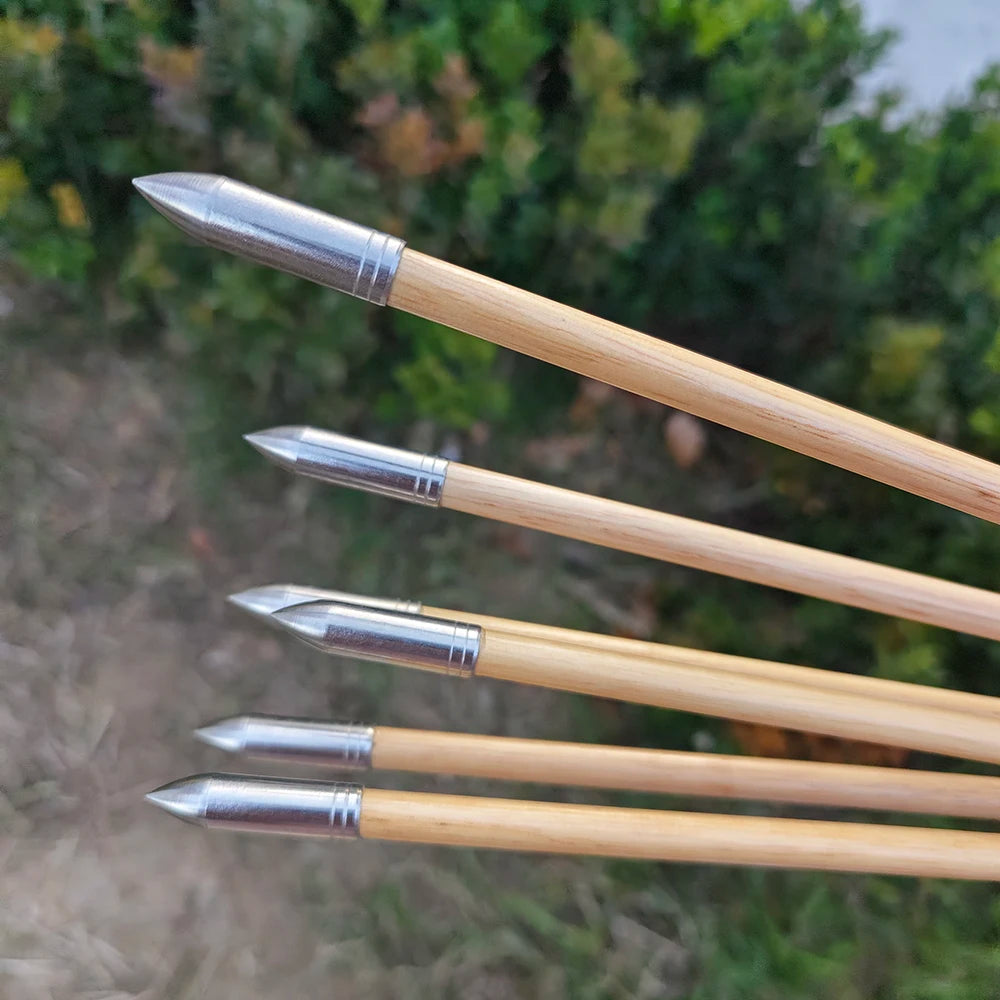 Wood Arrows 6/12pcs Turkey Feather OD8mm Fixed Stainless Steel Arrowhead 32.3Inch for Bow Shooting Hunting Practice