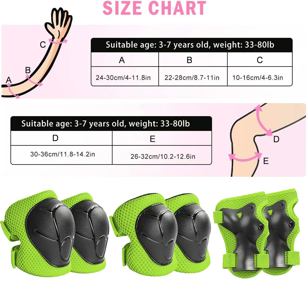 Knee and Elbow Pads Wrist Guards 3 in 1 Kids Protective Gear Set for BMX Inline Roller Skating Bike Rollerblading Riding Sports