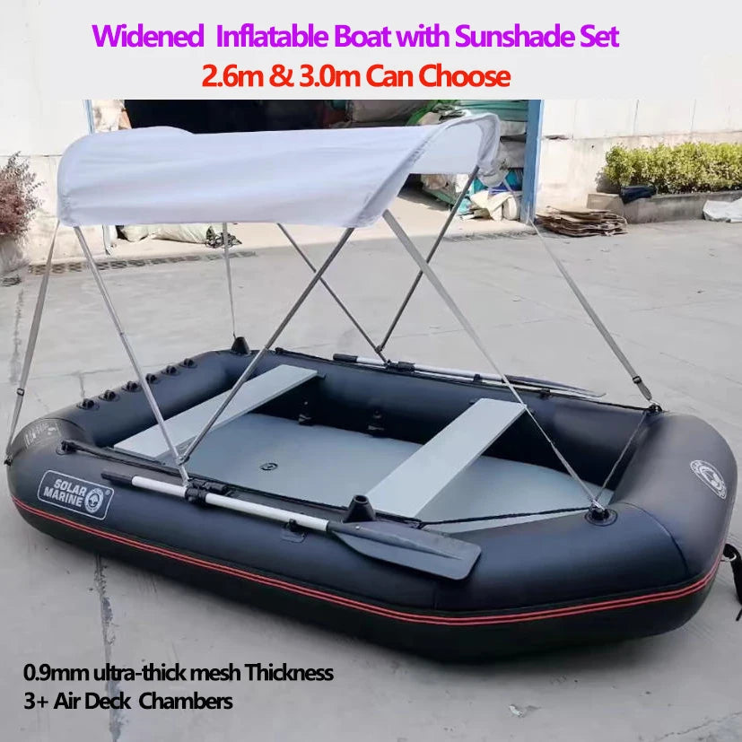 New 0.9mm Thickened & Widened Inflatable Boat with Sunshade Set Air Deck Fishing Platform Wear-resistant PVC Kayaks