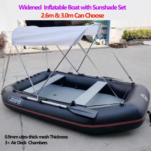 New 0.9mm Thickened & Widened Inflatable Boat with Sunshade Set Air Deck Fishing Platform Wear-resistant PVC Kayaks