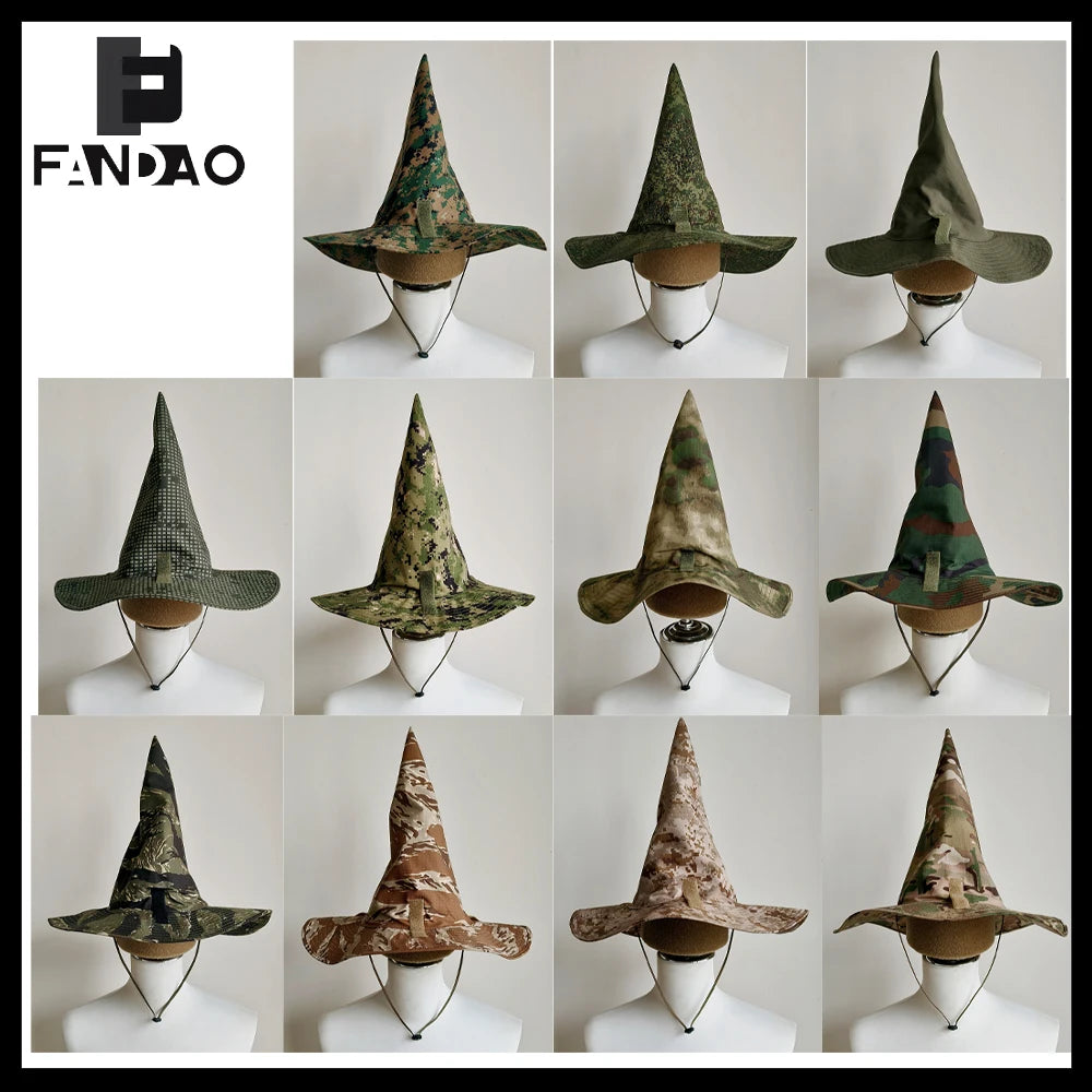 Tactical Camouflage Magic Hat Airsoft Wide-Brimmed Sun Hat Men's Outdoor Sports Boonie Camo Hat CS Halloween Cosplay Equipment
