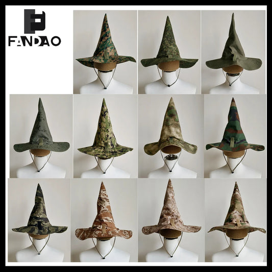 Tactical Camouflage Magic Hat Airsoft Wide-Brimmed Sun Hat Men's Outdoor Sports Boonie Camo Hat CS Halloween Cosplay Equipment
