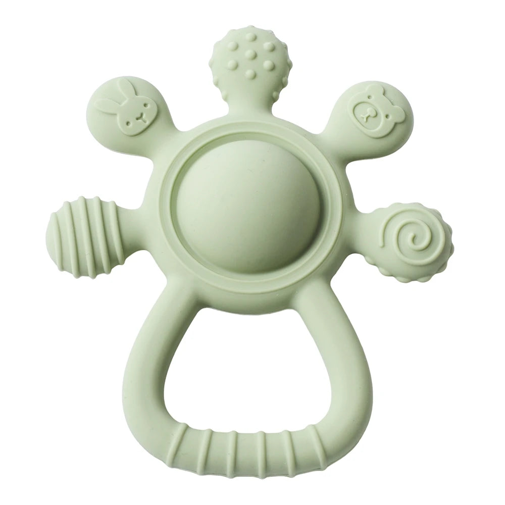 BPA Free Silicone Teether Food Grade Baby 0-12 Toys Teething Rattle Sensory Toys for Toddlers Silicone Hand Bell Soothing Toys