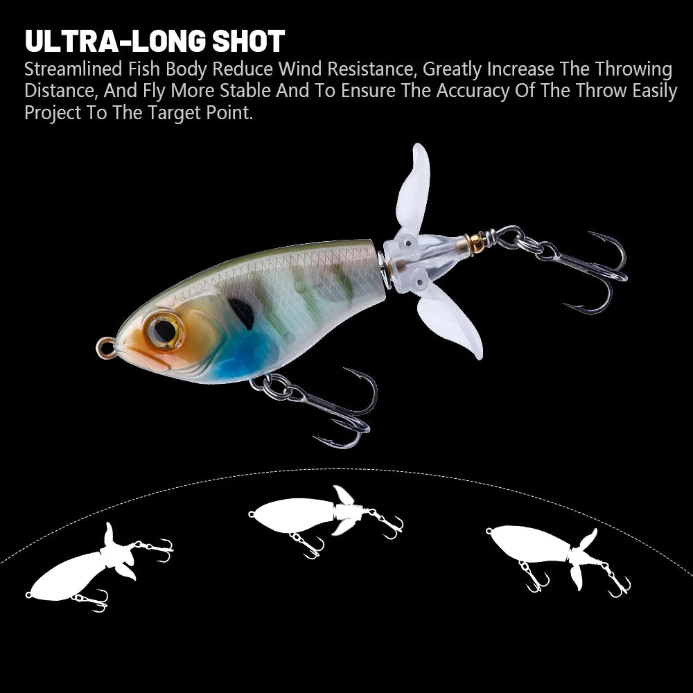 TREHOOK 9g/16g Topwater Whopper Popper Fishing Lures Rotating Double Propeller Tail Artificial Bait Floating Wobblers