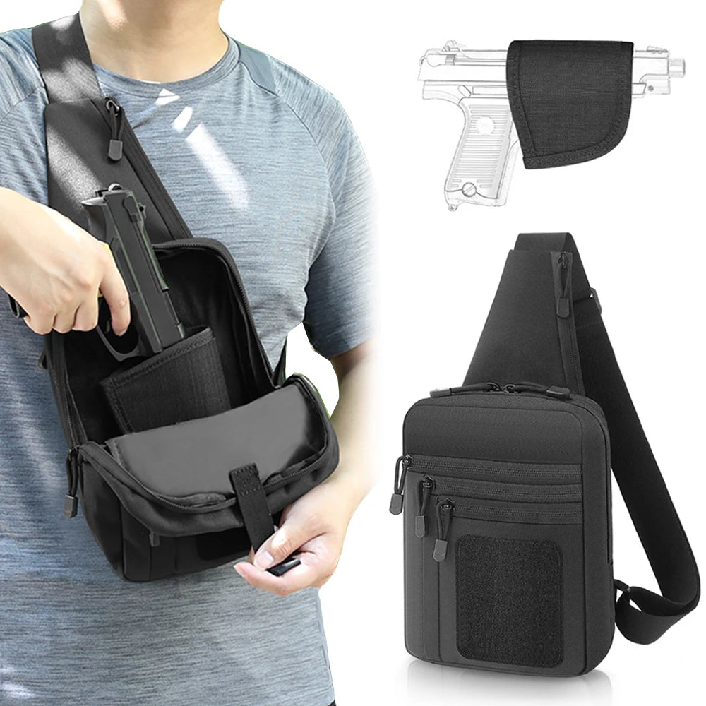 Tactical Pistol Gun Bag Concealed Carry Gun Holster Handgun Storage Chest Bag EDC Tool Bag Pistol Gun Shoulder Sling Bag