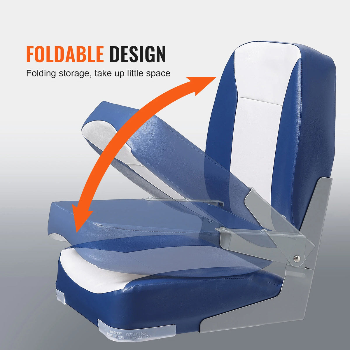 VEVOR Boat Seat 18.9" Low Back Folding Chair with Thickened Sponge Padding and Hinge Fold-Down Boat Captain Chair for Speedboat