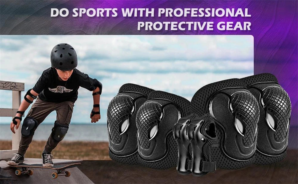 6 In 1 Kids/Youth Protective Gear Set, Kids Knee Pads Elbow Pads & Wrist Guard for Scooter, Skateboard, Bicycle, Inline Skating