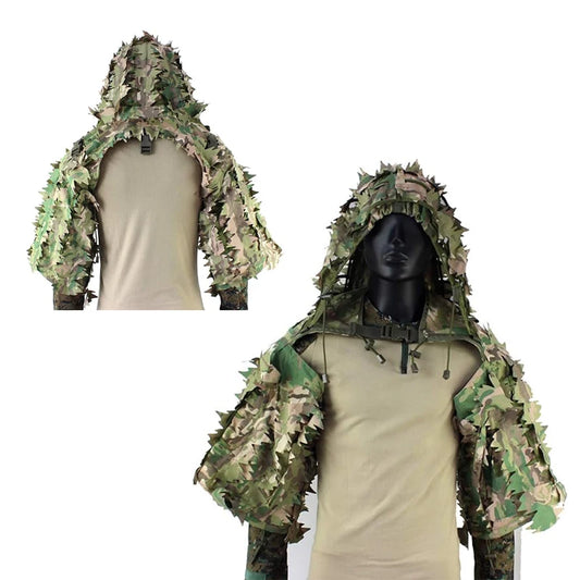 Tactical Ghillie Suit Breathable Ghillie Viper Hood with 3D Leafy Stripes Sniper Coat for Wargame, Hunting, CS