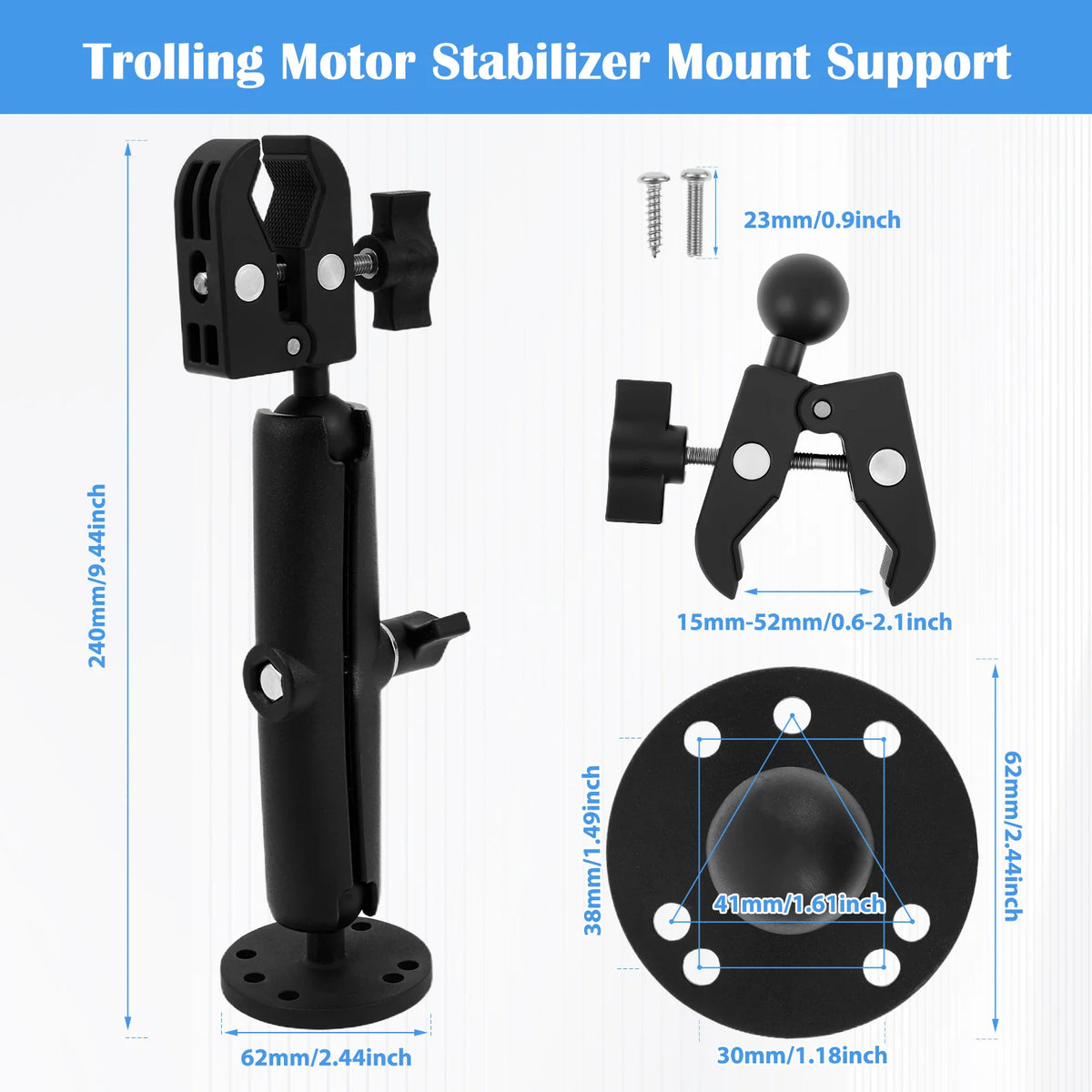 Trolling Motor Stabilizer Mount Support Clamp 360° Adjustable Tough Claw Aluminum Alloy Boat Trolling Motor Shaft
