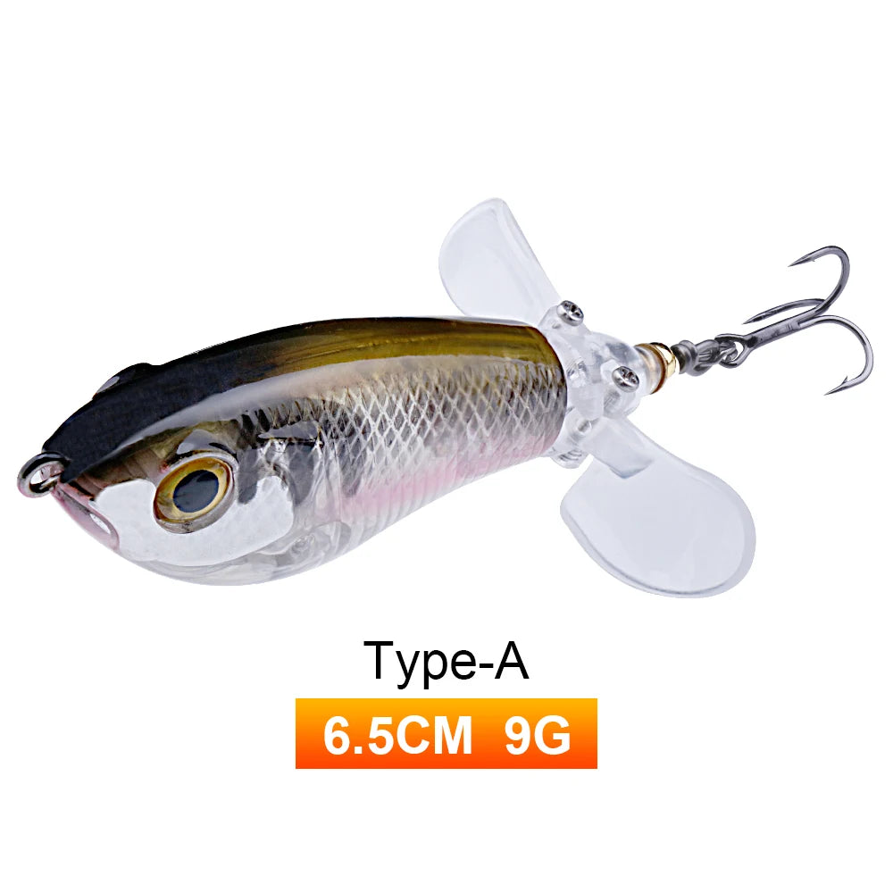 TREHOOK 9g/16g Topwater Whopper Popper Fishing Lures Rotating Double Propeller Tail Artificial Bait Floating Wobblers