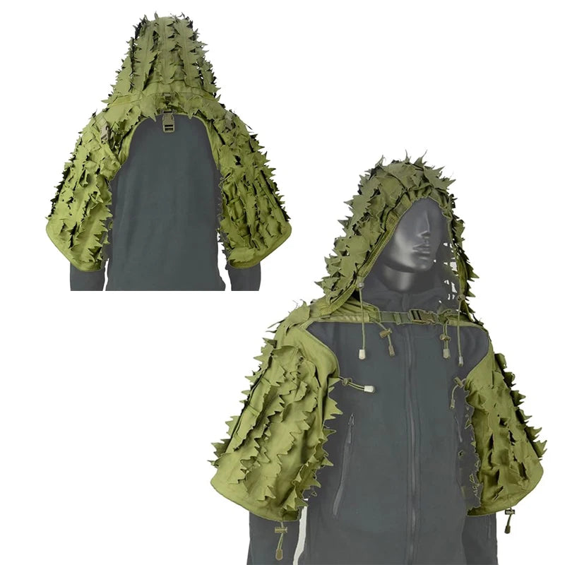 Tactical Ghillie Suit Breathable Ghillie Viper Hood with 3D Leafy Stripes Sniper Coat for Wargame, Hunting, CS
