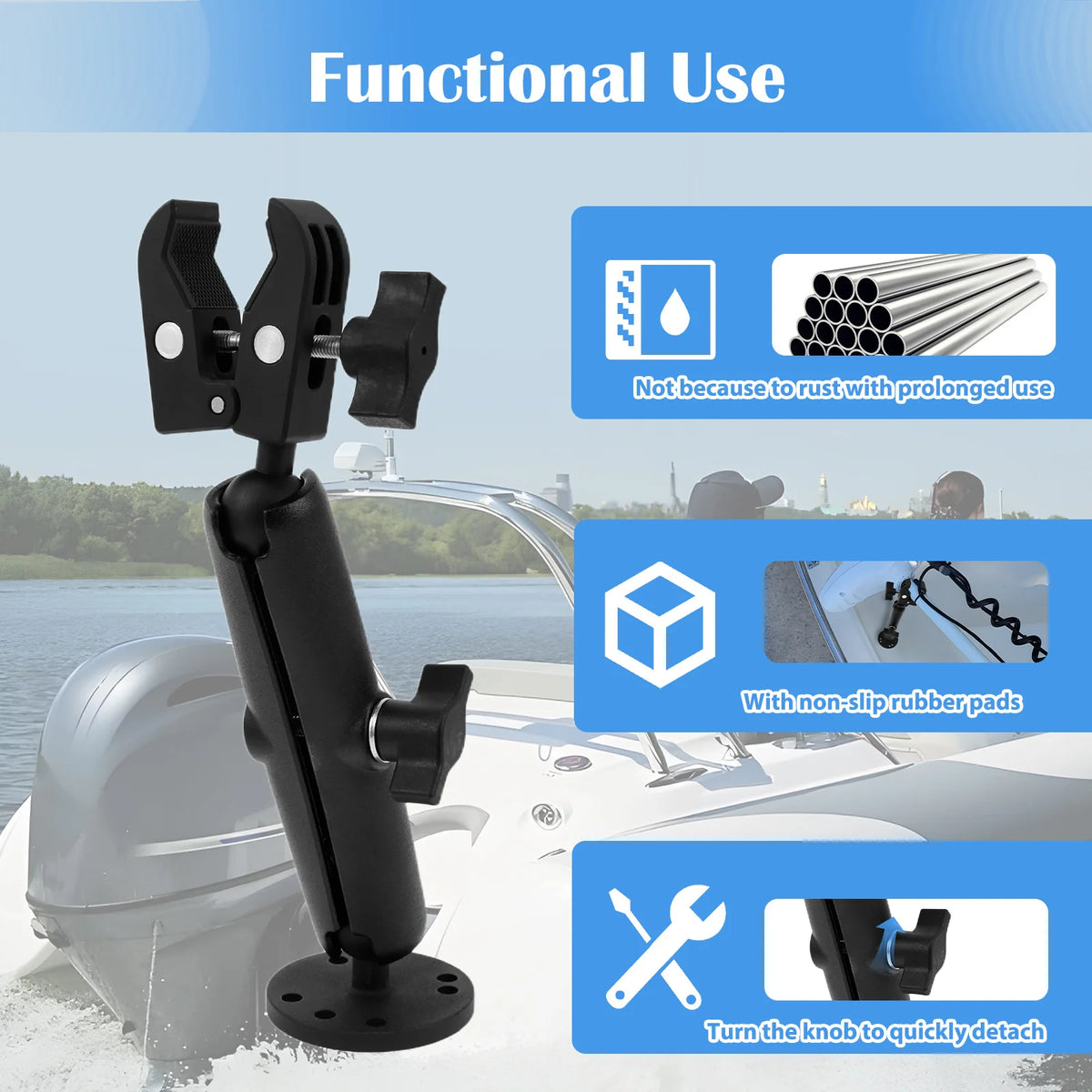 Trolling Motor Stabilizer Mount Support Clamp 360° Adjustable Tough Claw Aluminum Alloy Boat Trolling Motor Shaft