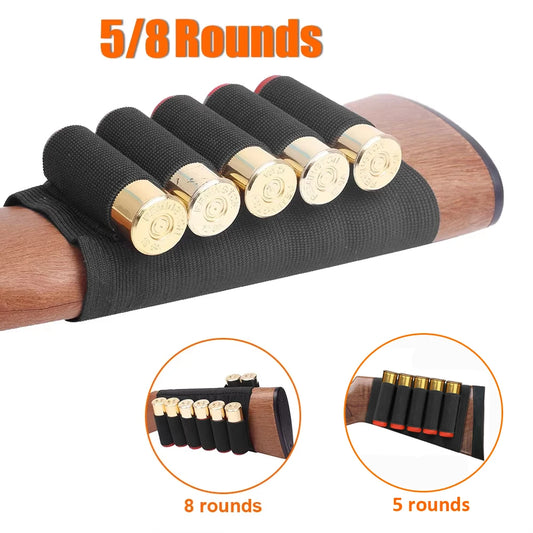 5/8 Round Quick Reload Buttstock Shell Holder for Shotgun Universal 12/20 Gauge Elastic Cartridge Carrier