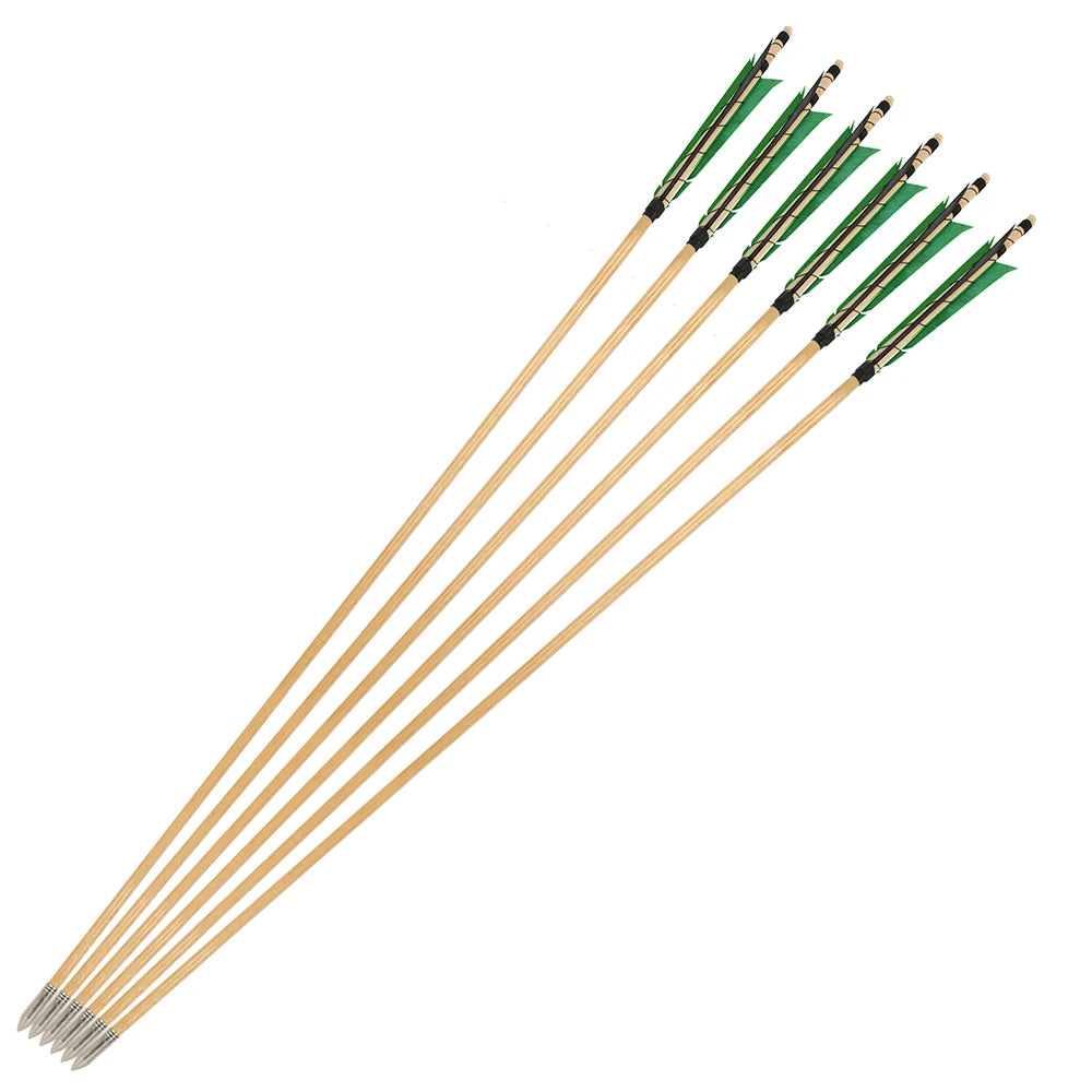 Wood Arrows 6/12pcs Turkey Feather OD8mm Fixed Stainless Steel Arrowhead 32.3Inch for Bow Shooting Hunting Practice