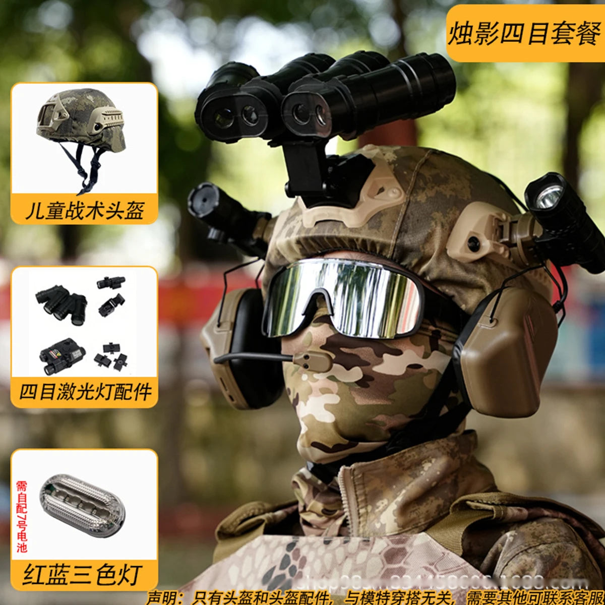 Kids Tactical Helmet Set with NVG Model & Face Mask Children Cosplay Toy Helmet Kit for Paintball Airsoft Outdoor for Boys&Girls