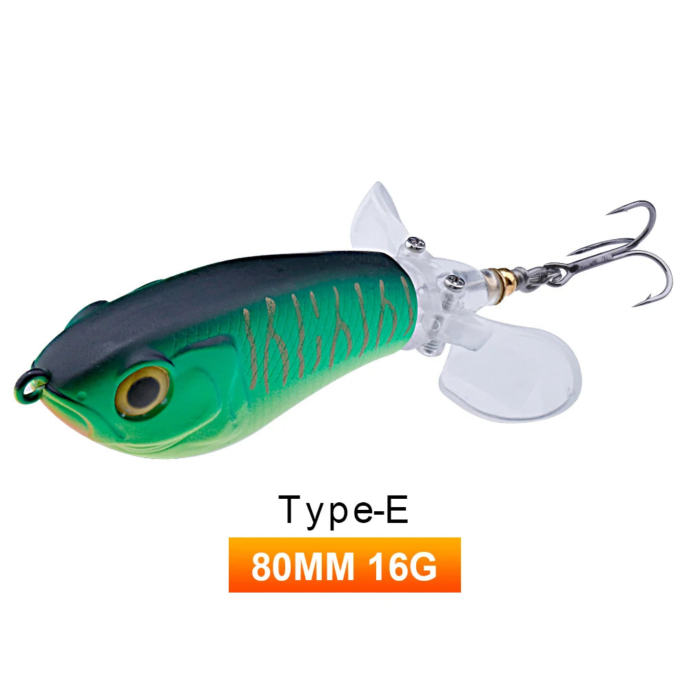 TREHOOK 9g/16g Topwater Whopper Popper Fishing Lures Rotating Double Propeller Tail Artificial Bait Floating Wobblers