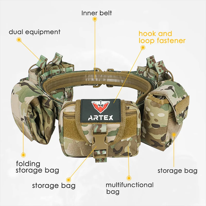 Outdoor Battle Belt Set 7-in-1 Law Enforcement Airsoft Tactical Duty Belt with Molle Utility Pouches Accessories