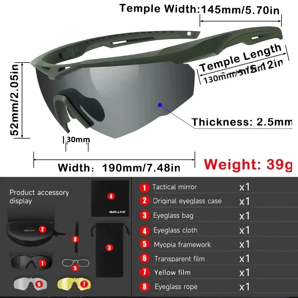 3 Lens Impact-Resistant Safety Glasses Interchangeable 2.5mm Tactical Glasses Anti-Fog Windproof Road Cycling Goggles Antiparras
