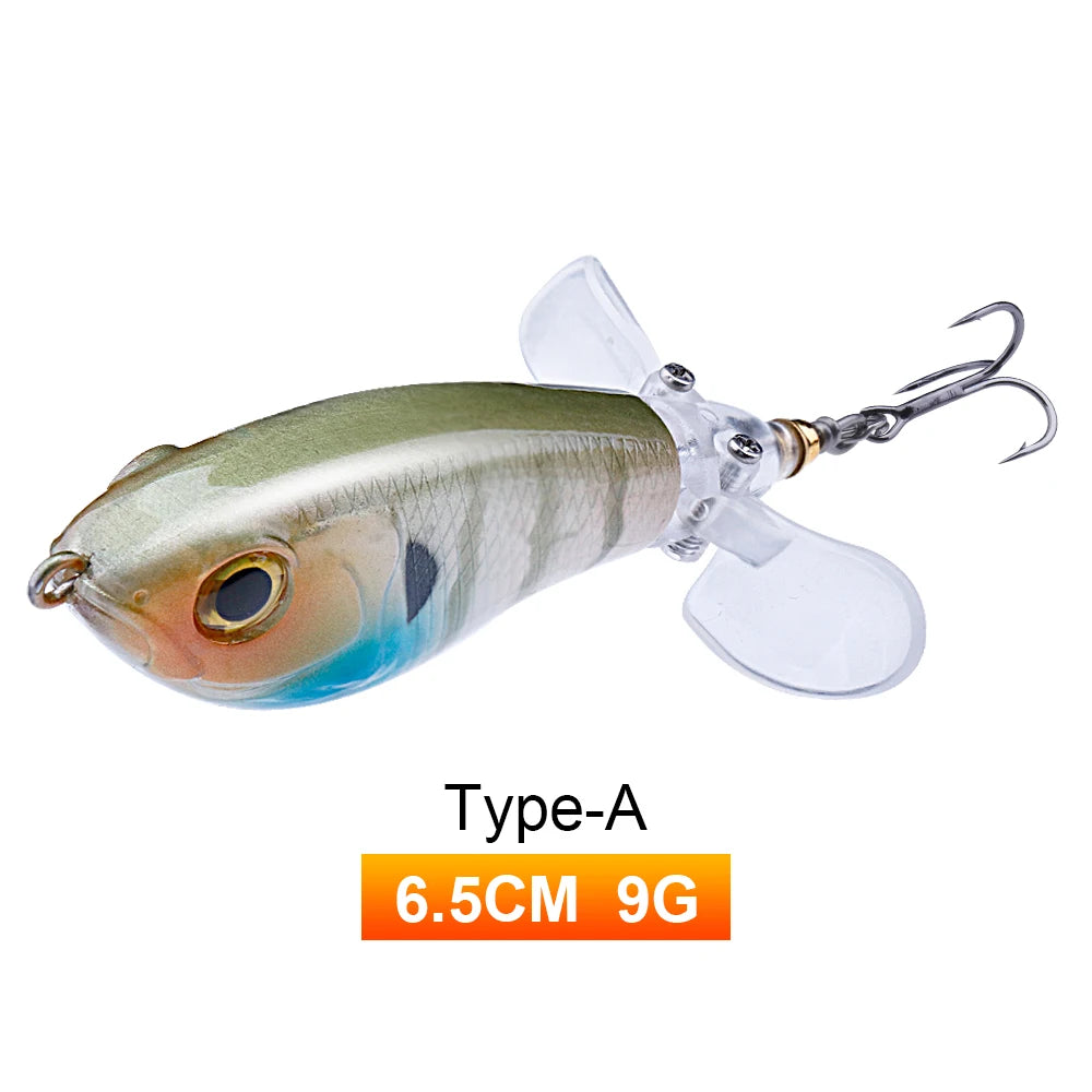 TREHOOK 9g/16g Topwater Whopper Popper Fishing Lures Rotating Double Propeller Tail Artificial Bait Floating Wobblers