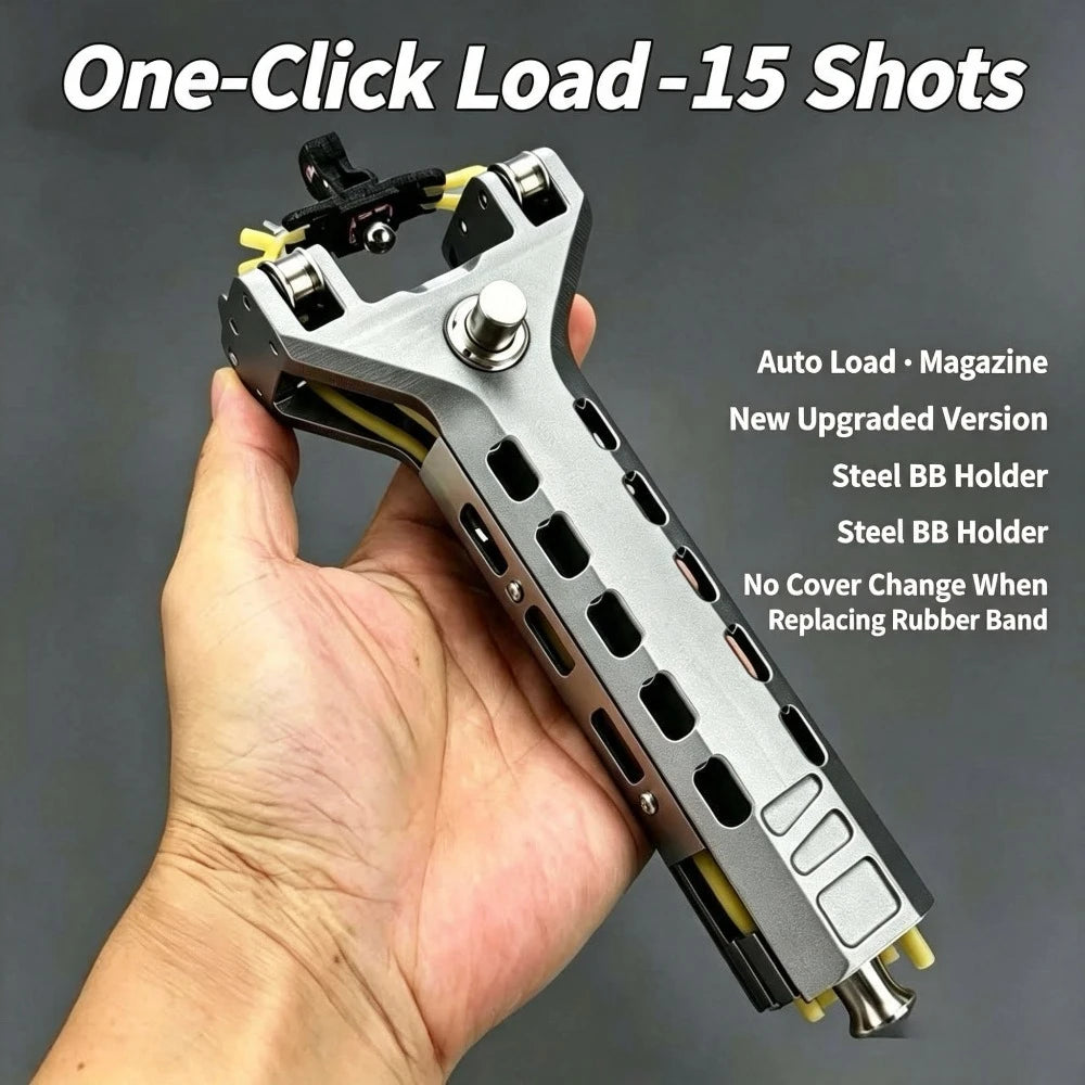 CNC Aluminum Alloy Slingshot Automatic Loading Magnetic Rubber Band Fast Shooting Outdoor Hunting Target Practice Tool