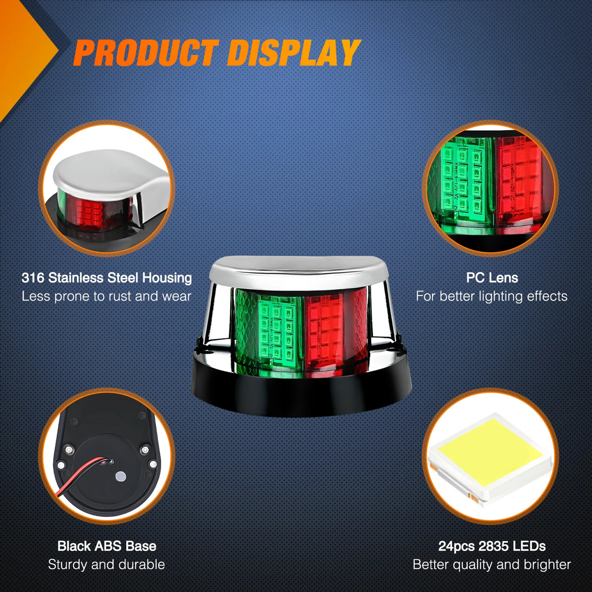 Nilight Marine Boat Navigation Light 24LED Red Green LED Port Starboard Signals Bow Lights 12V Waterproof for Skeeter Yacht Pontoon Speedboat Sailboats Fishing Boats